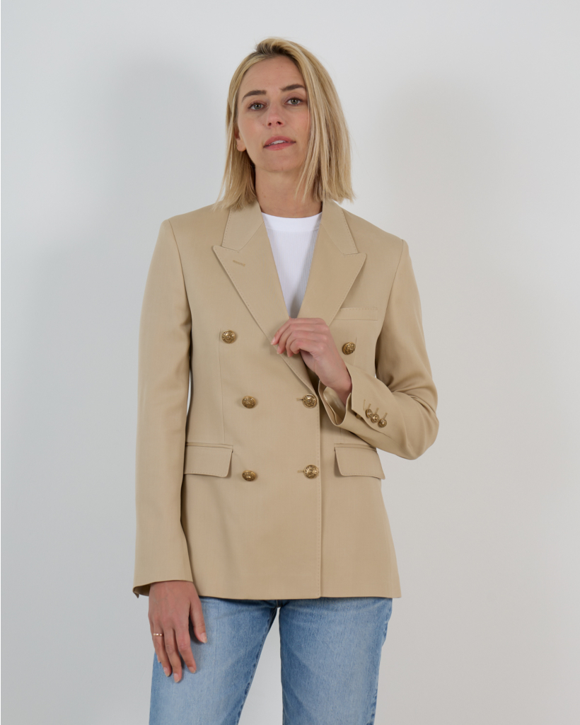 Wollen Double-Breasted Blazer met Gouden Heraldiek Knopen Zand
