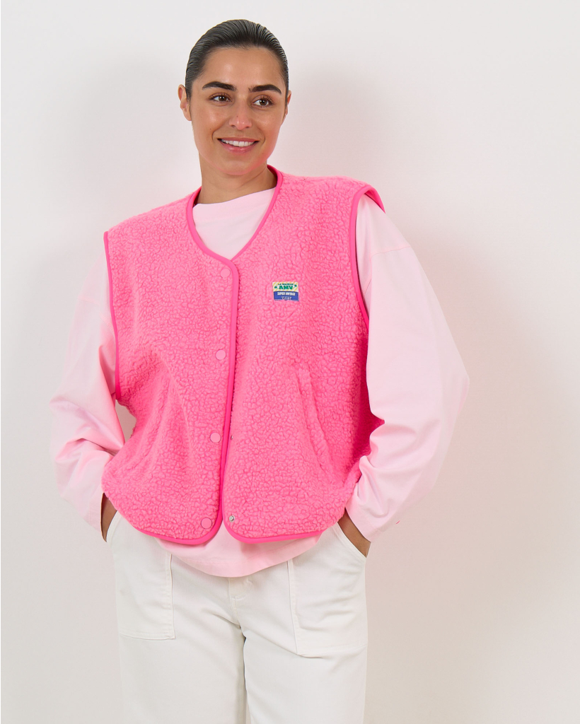 Hoktown Mouwloos Teddy Vest Roze