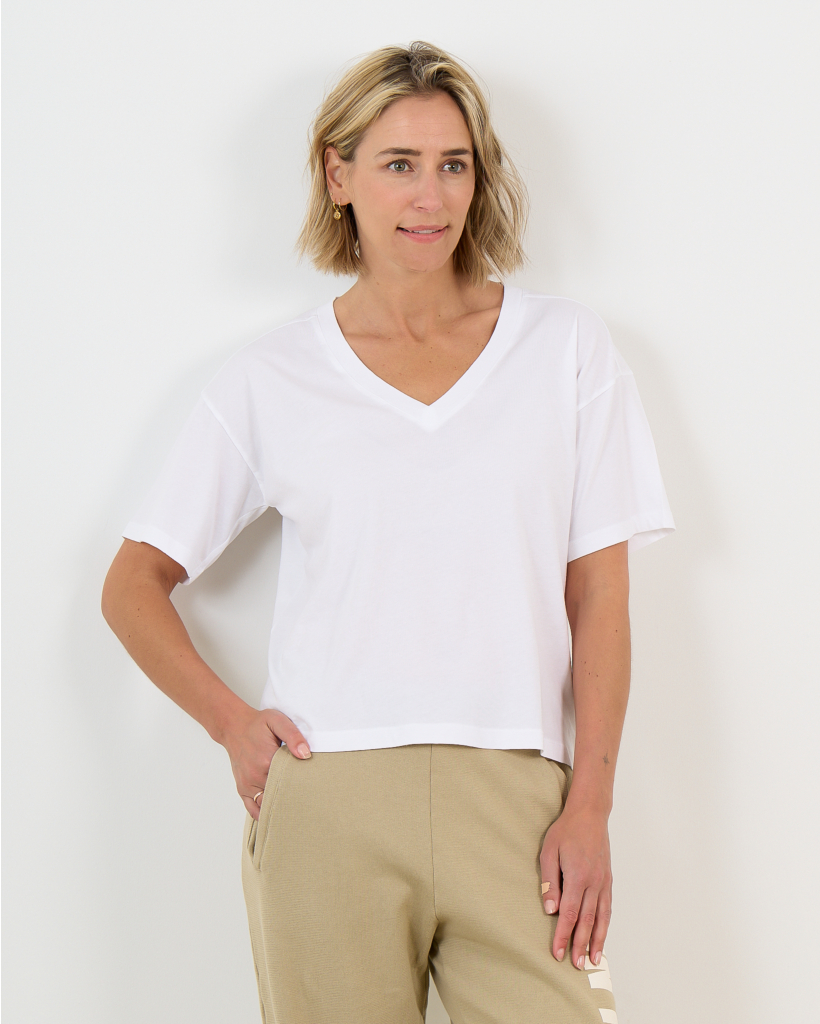 Wit Katoenen T-Shirt met V-Hals