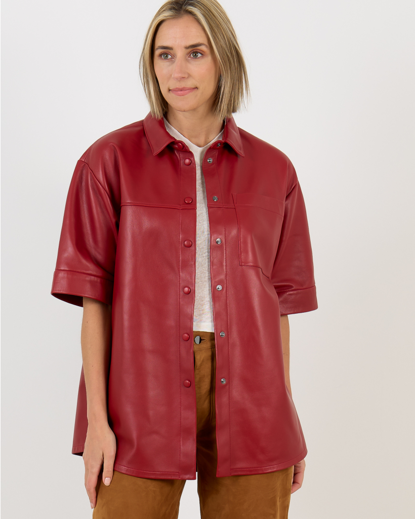 Satu Overshirt Korte Mouw Rood Leer