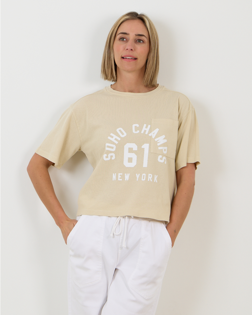 Textured Varsity T-Shirt Beige