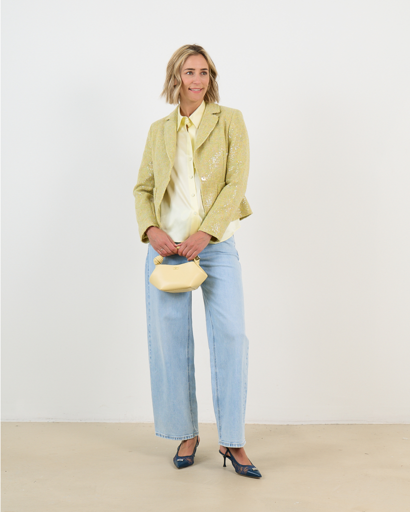 Zijde Blouse Korte Mouw Geel 