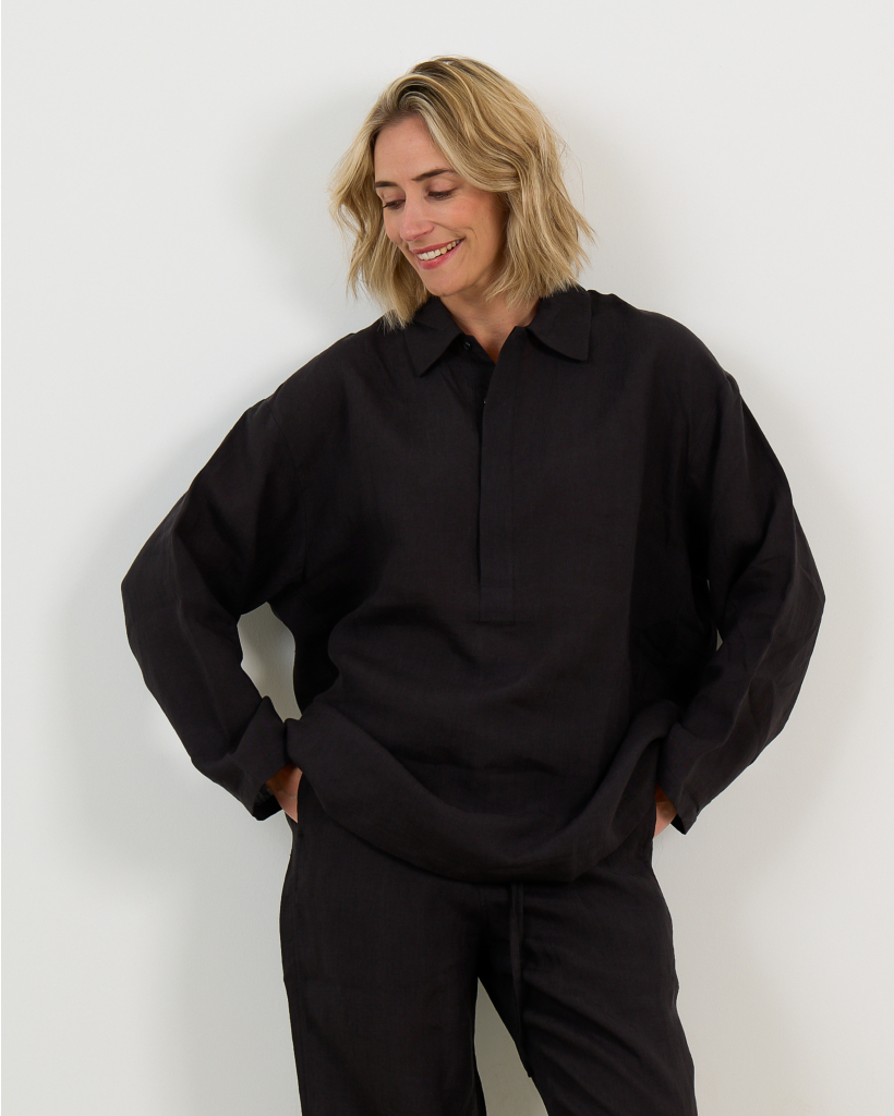 Linnen Oversized Blouse Zwart