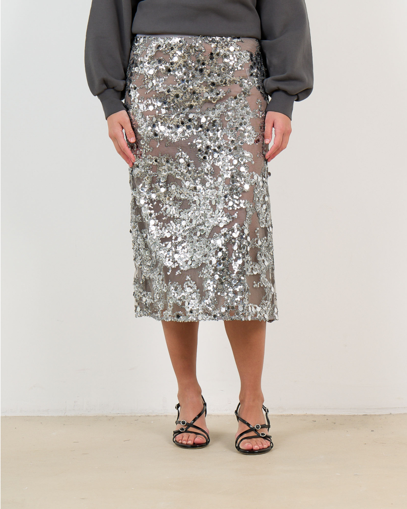 Shania Mesh Rok met Pailletten Zilver