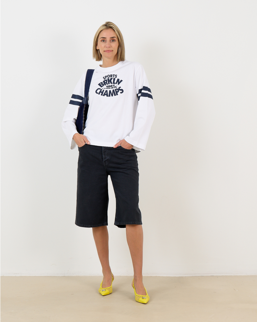 Longsleeve white navy printed 