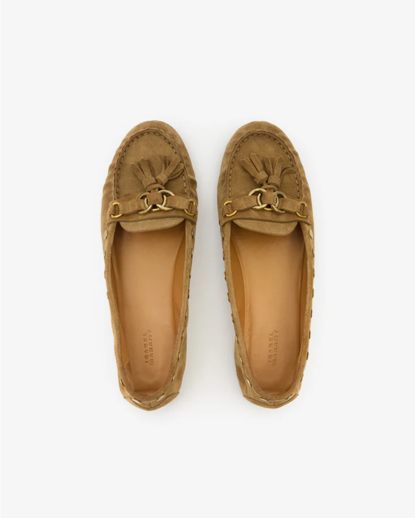 Kalfsleren Loafers met Gouden Details Taupe