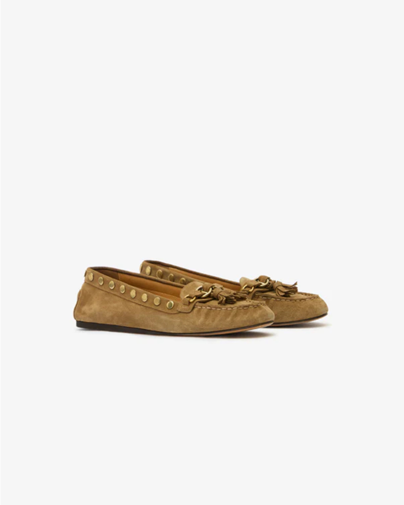 Kalfsleren Loafers met Gouden Details Taupe