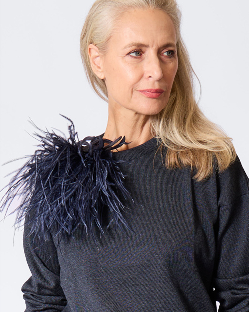 Meryl Broche Ostrich Feather Brussian Blue