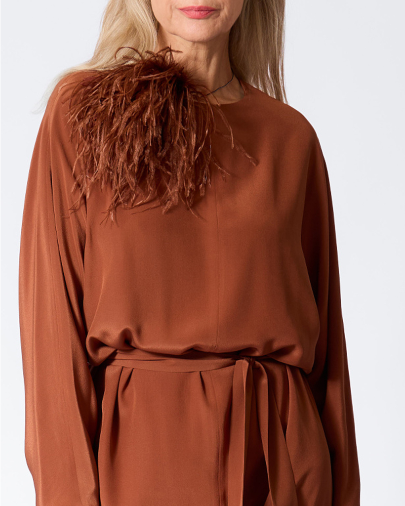 Meryl Broche Ostrich Feather Brown