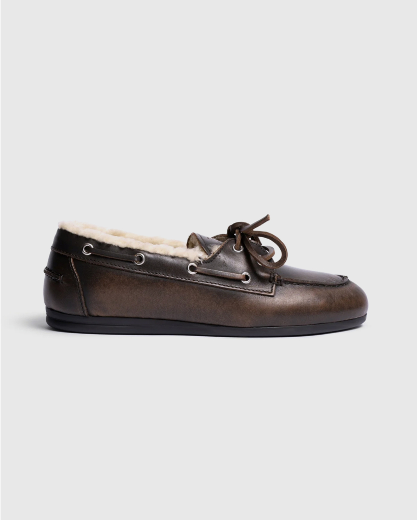 Brushed Fur Boat Loafers Coffee