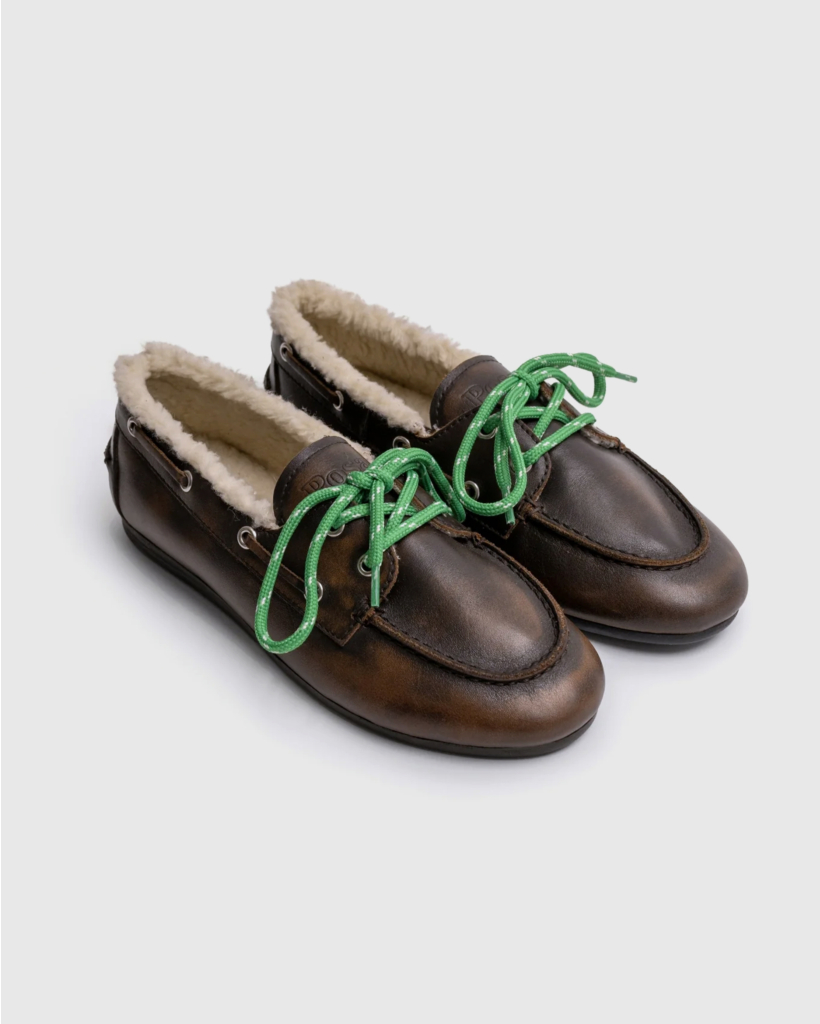 Brushed Fur Boat Loafers Coffee