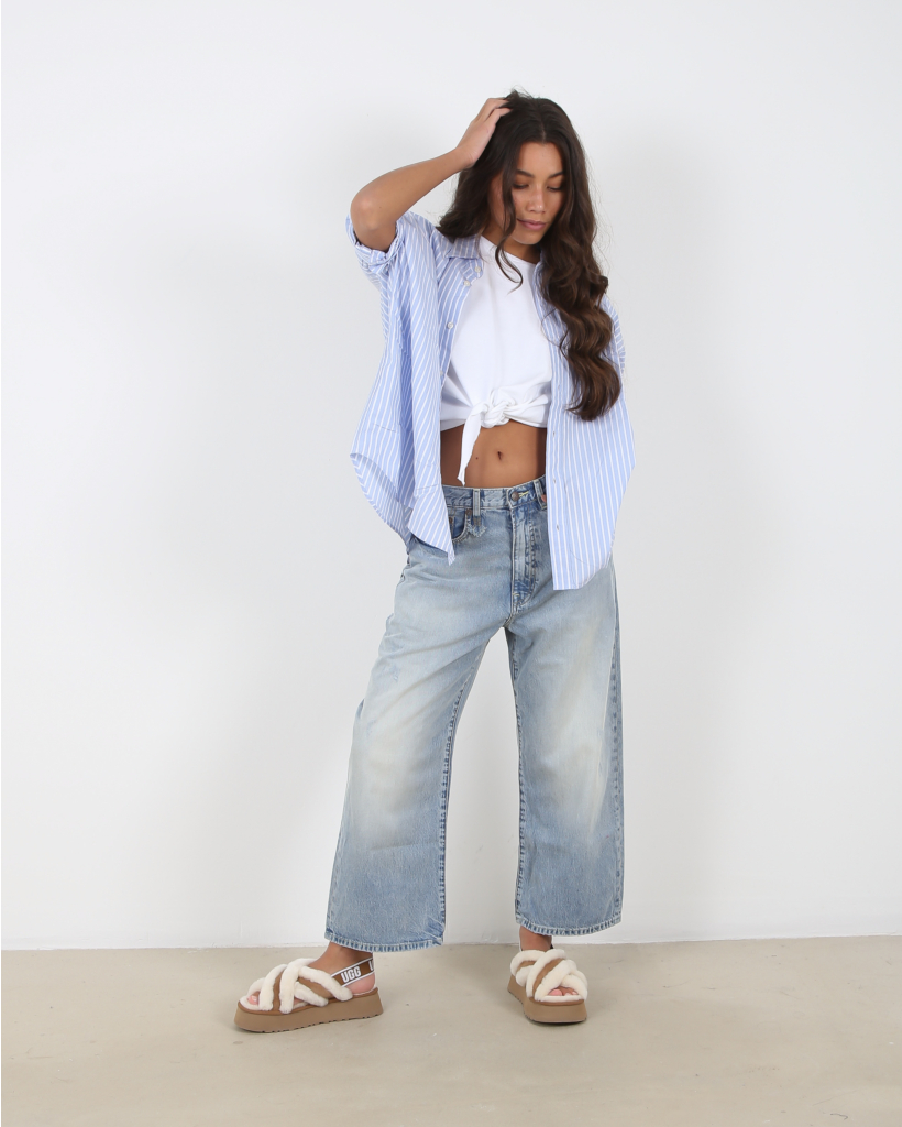 Oversized Boxy Button Up Shirt Stripe — free download