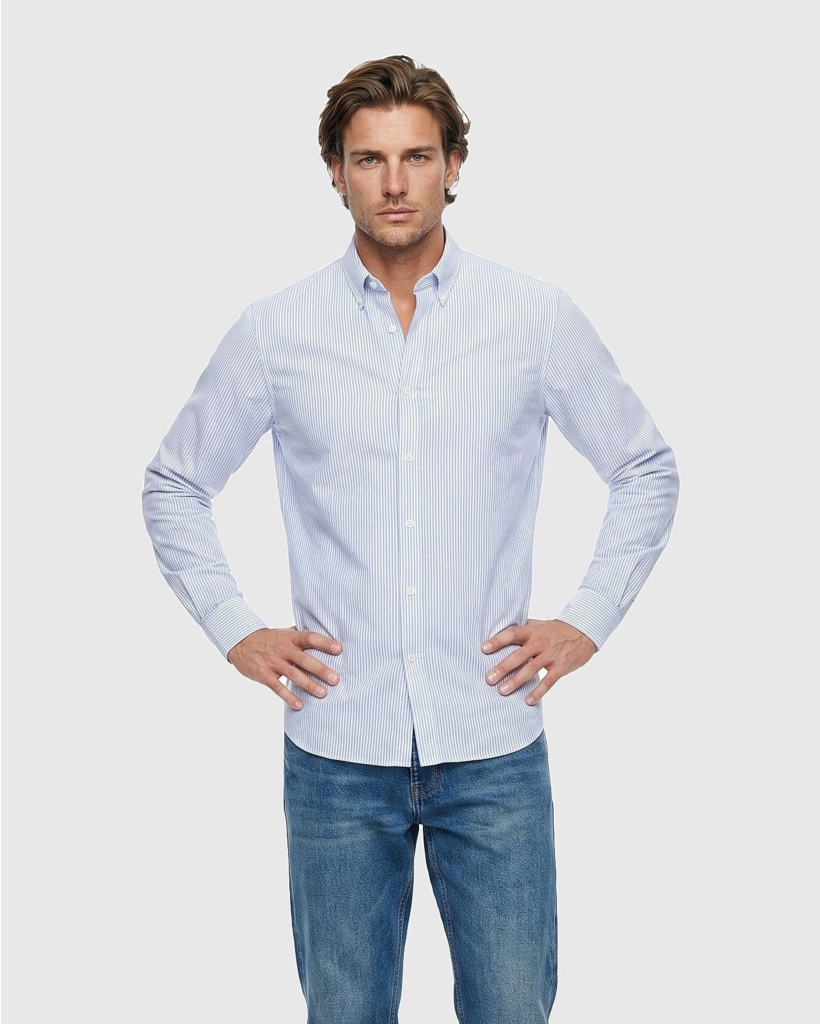 Overhemd Gestreept Wit/Blauw Infinity 