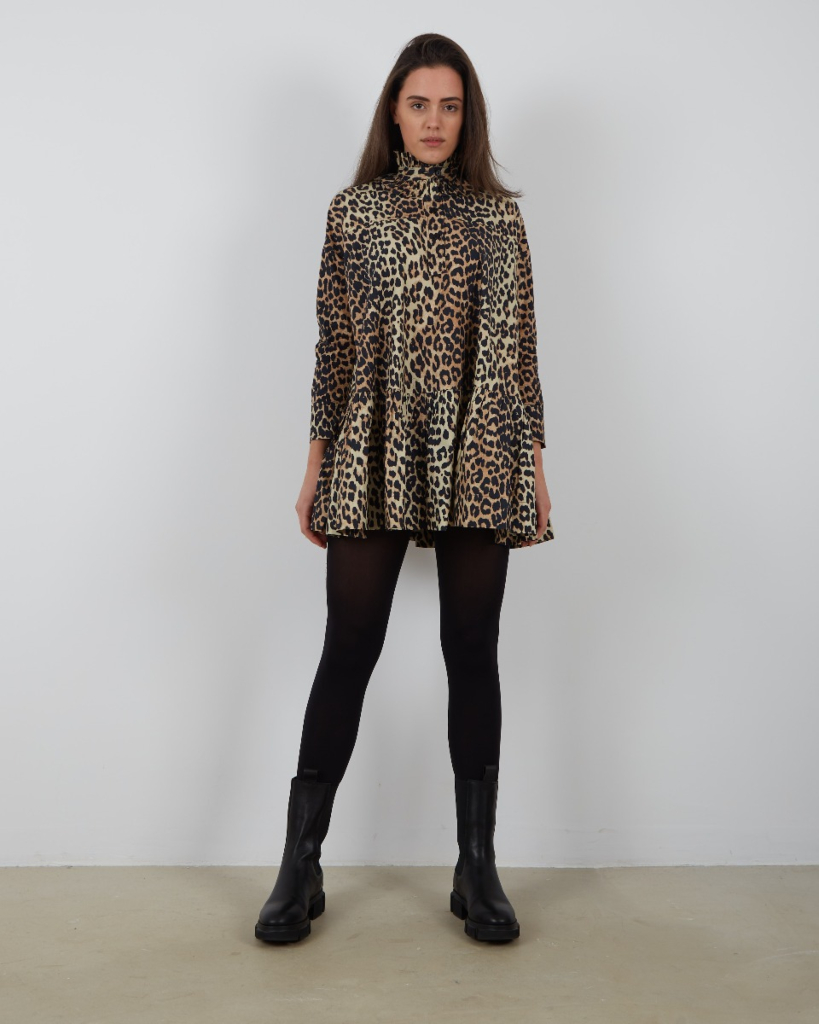 Ganni Printed poplin leopard dress