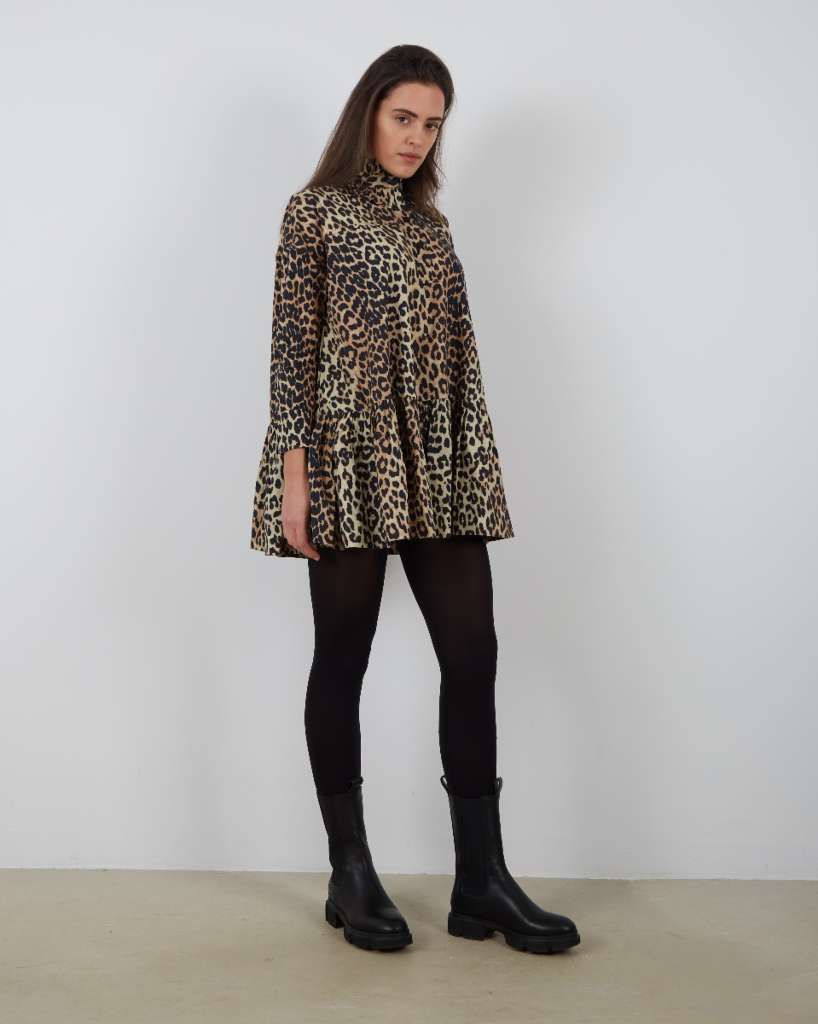 Ganni Printed poplin leopard dress