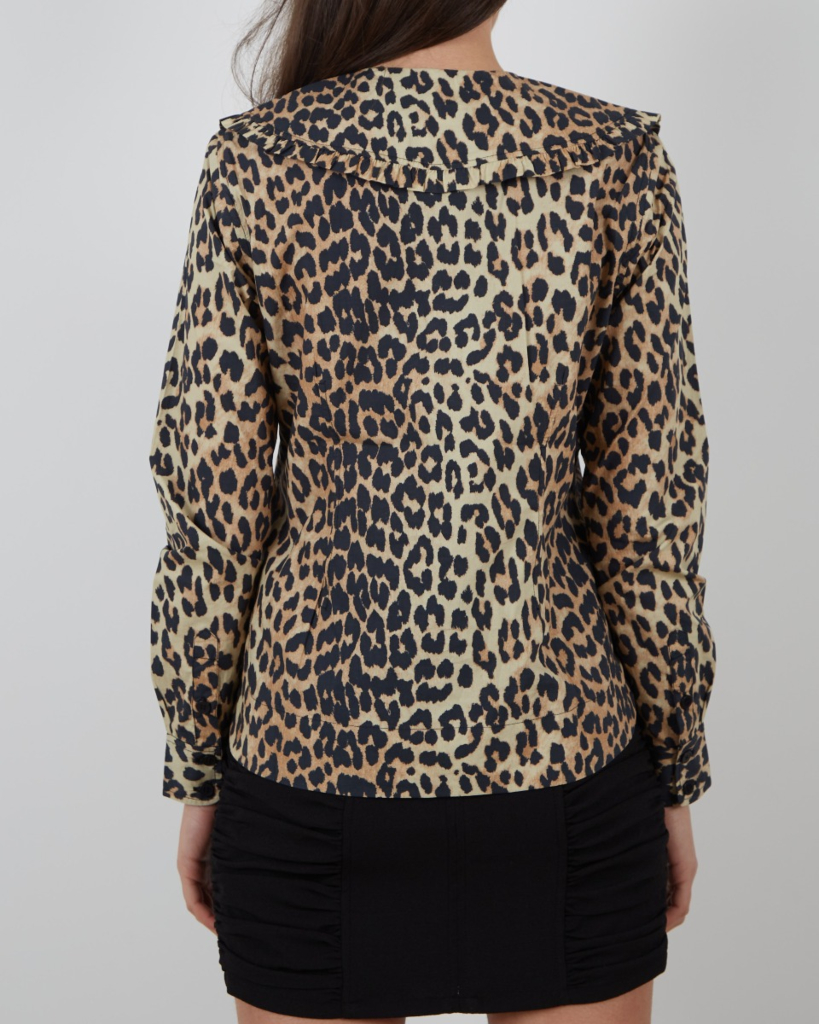 Ganni Printed Poplin V-Neck blouse Leopard