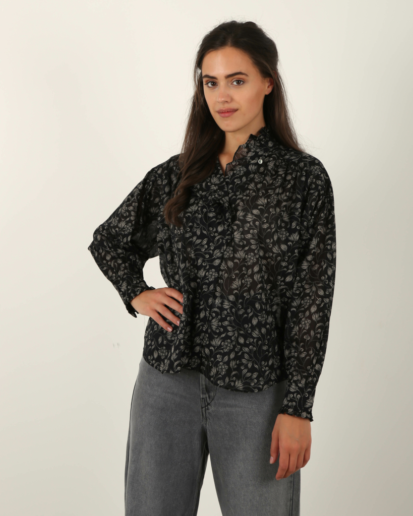 Isabel Marant Pamias blouse zwart met bloemenprint