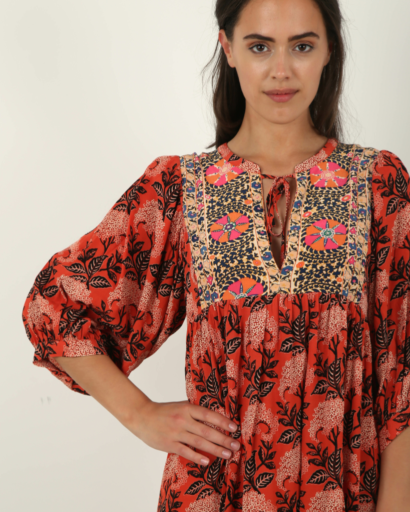 Ba&sh Gaïa jurk oranje met korte mouwen bloemenprint