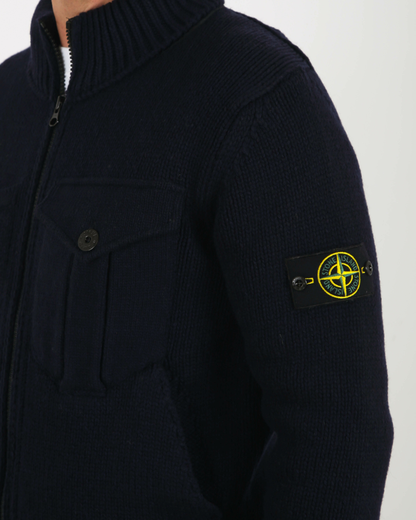 Stone Island Compass-patch Knitted Jacket Bleu