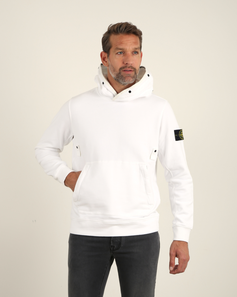 Stone Island Sweater Hoody Bianco met logopatch