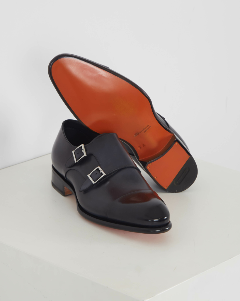 Santoni  Blue Leather Monk Strap Shoe