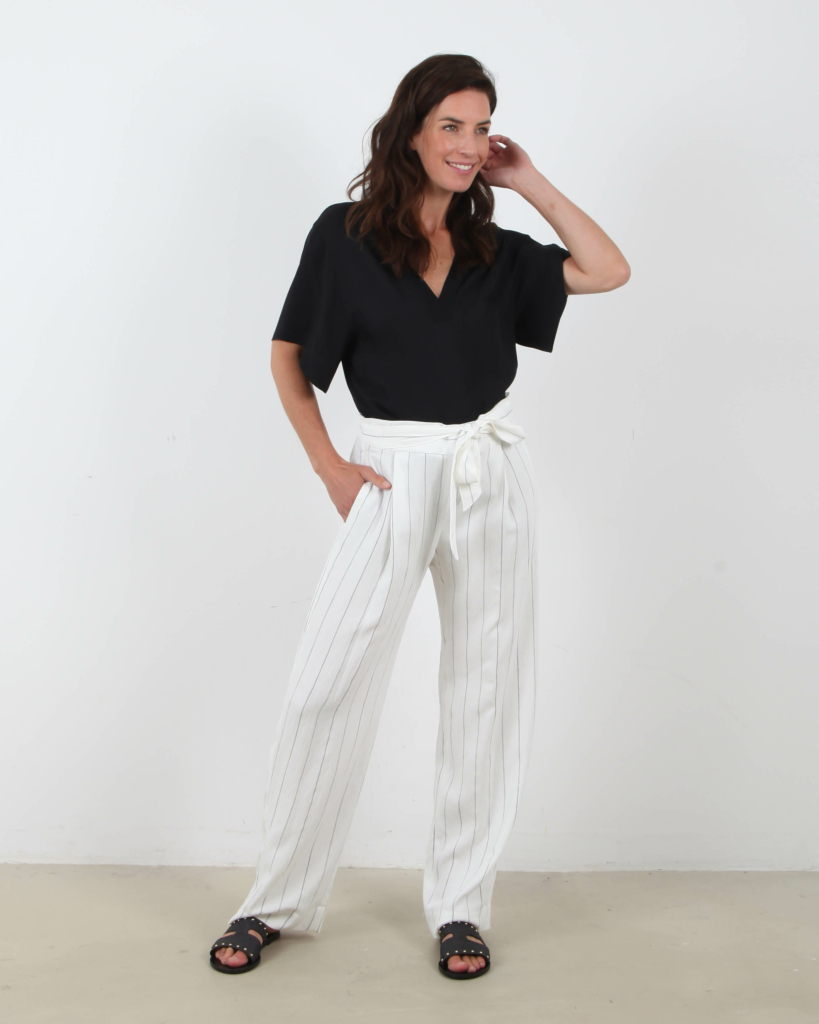 Vince Soft Stripe Belted Pull On Pant Off White
