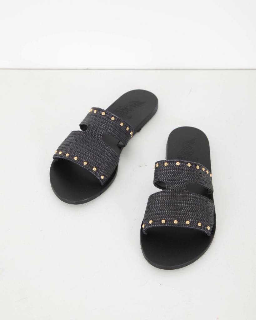 Ancient Greek Sandals Apteros Raffia Black