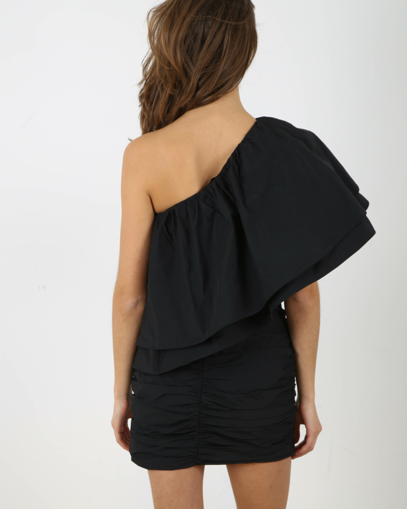 Taft Pleated One-Shoulder Dress Black