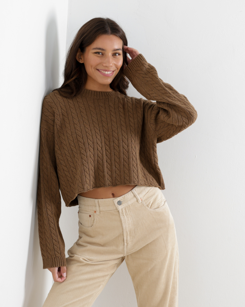 Denimist Knit Pullover Cropped Heather Brown