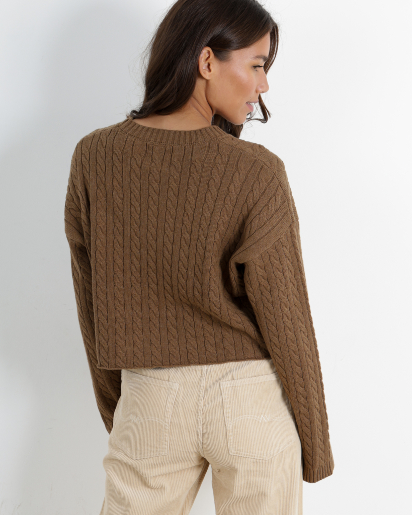 Denimist Knit Pullover Cropped Heather Brown