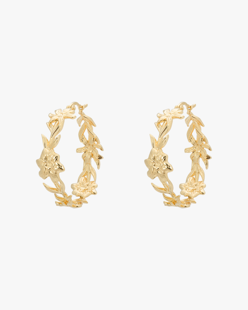 Anna + Nina Flower Crown Hoop Earrings Gold Plated