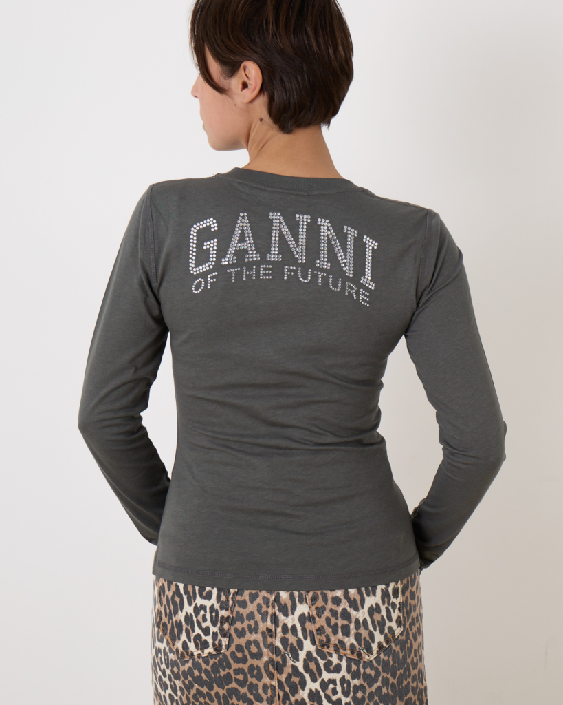 Ganni Rhinestone T-shirt Ash Grey