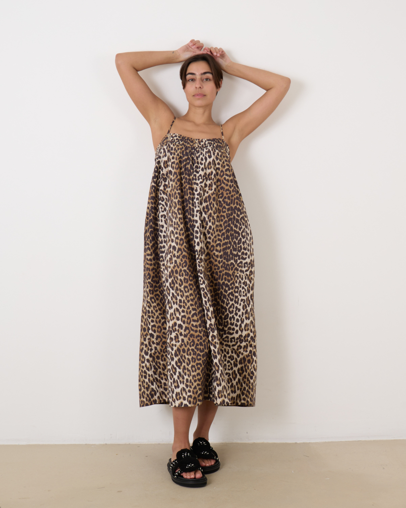 Ganni Leopard Midi Strap Dress