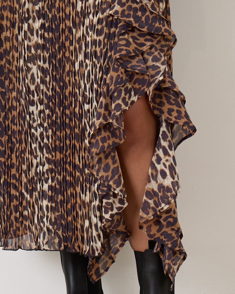 Ganni Leopard Pleated Georgette Flounce Skirt