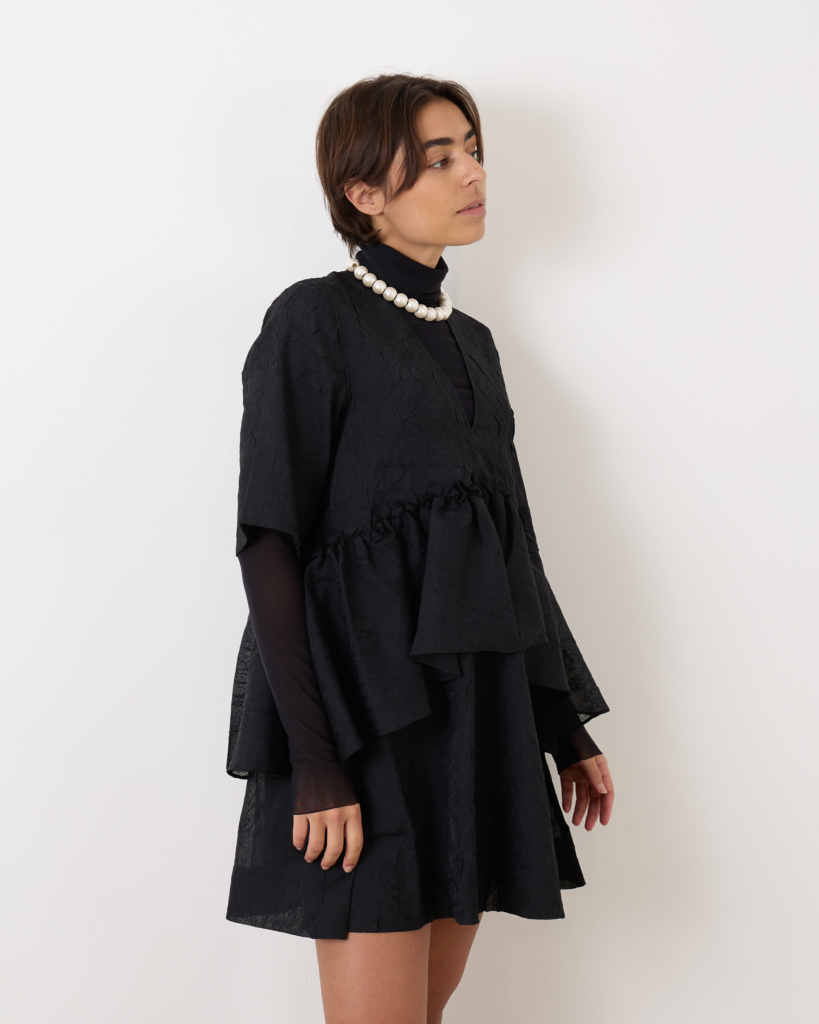 Ganni Crinkled Georgette Mini Dress Black