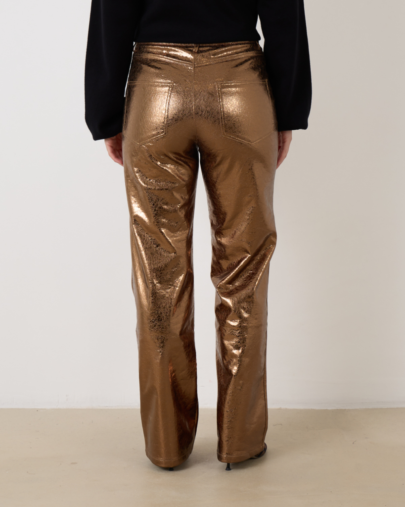 Rotate Textured High Waist Pants Metallic Brown