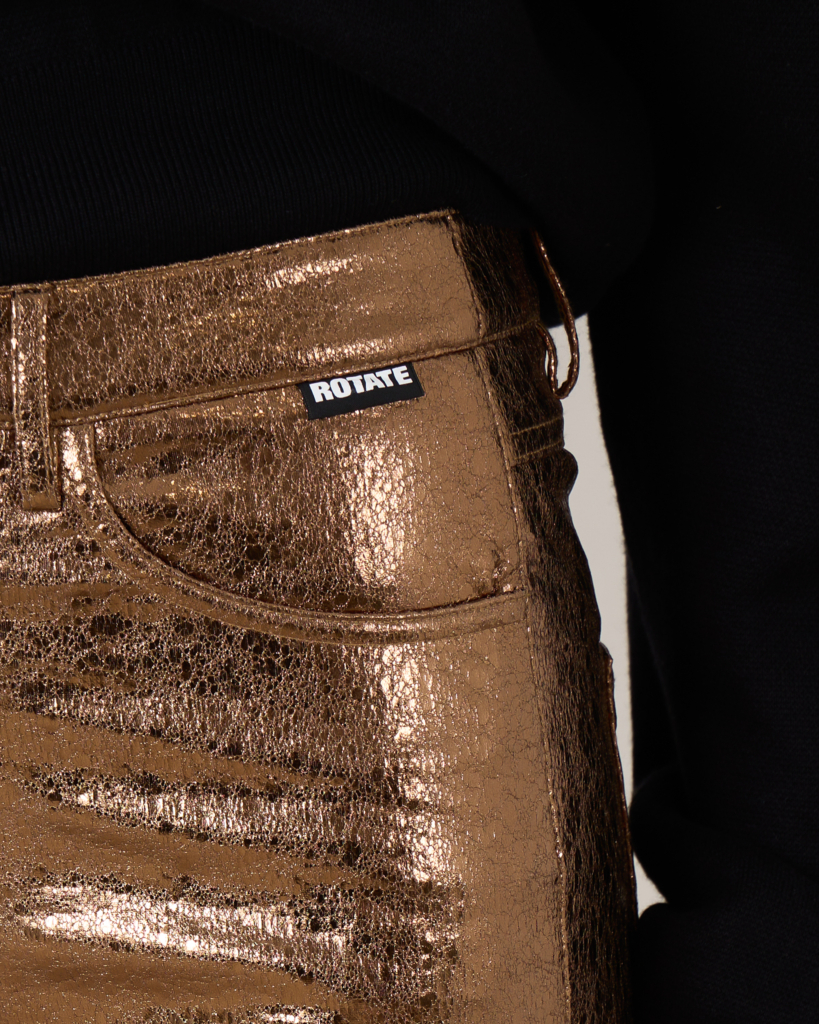 Rotate Textured High Waist Pants Metallic Brown
