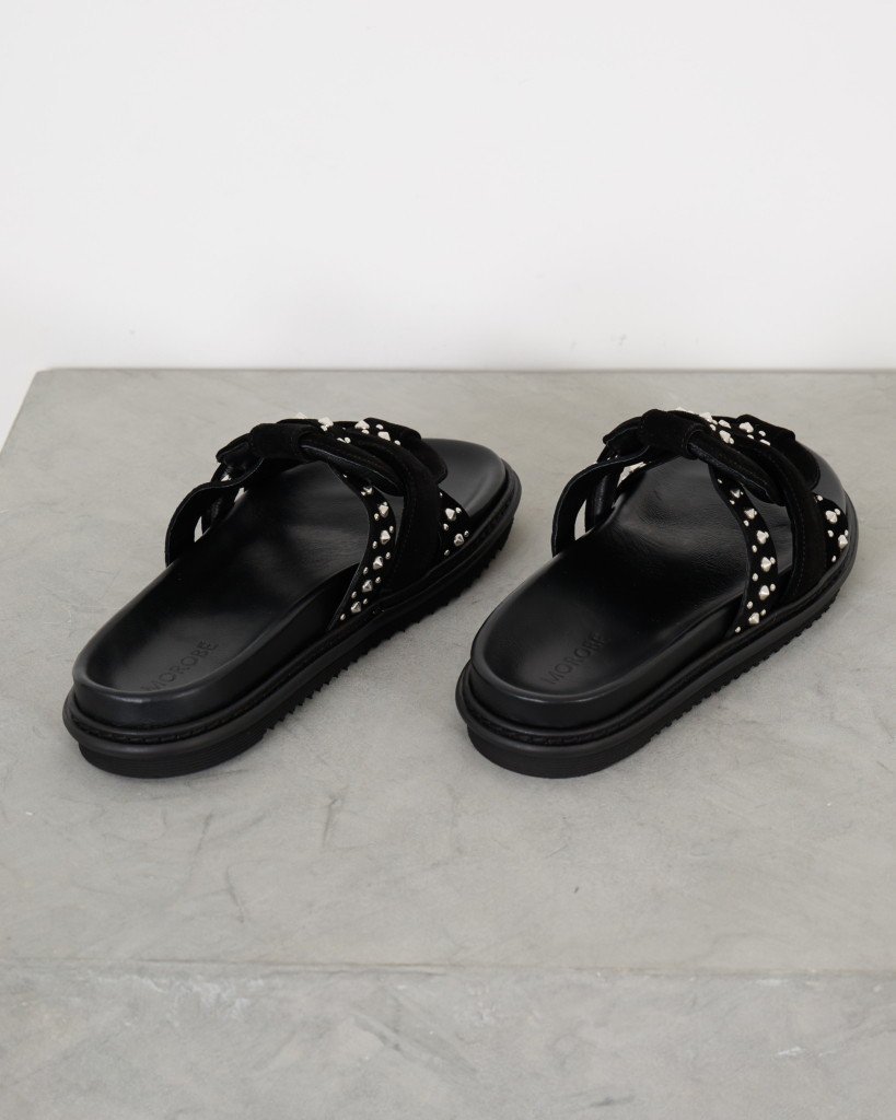 Morobé Emilia Flat Sandals Soft Black Studs