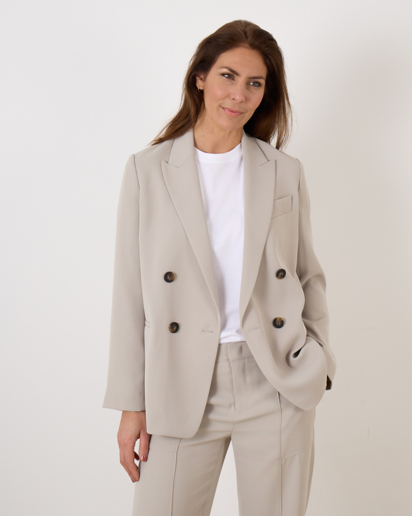 Vince Crepe Double-Breasted Blazer Sepia
