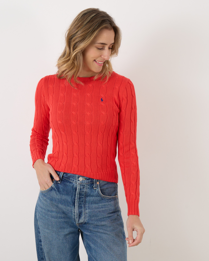 Ralph Lauren Julianna Cable Knit Pullover Bright Hibiscus