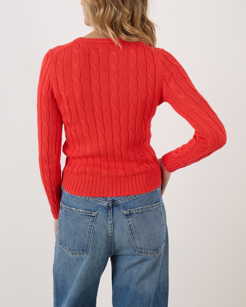 Ralph Lauren Julianna Cable Knit Pullover Bright Hibiscus