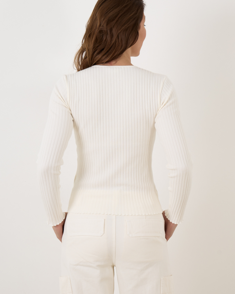 Vince Ribbed Long-Sleeve Henley White