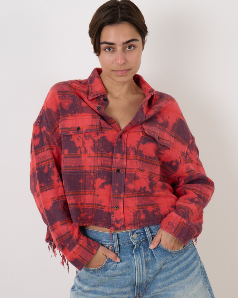 R13 Cropped Work Blouse Red Plaid