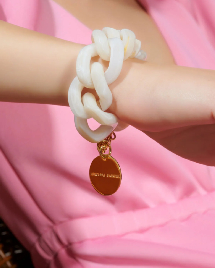 Flat Chain Bracelet Pearl Marble
