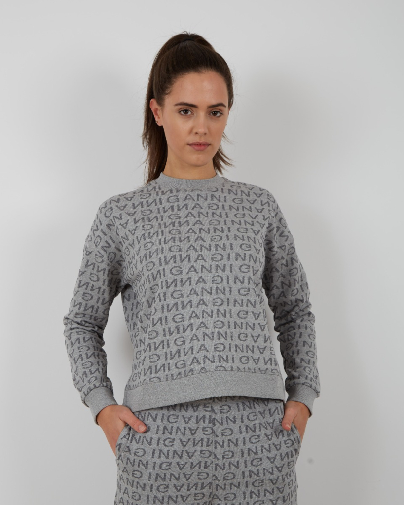 Ganni Jacquard Isoli sweater grijs logo