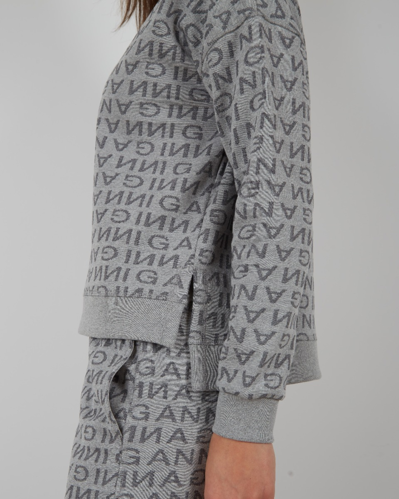 Ganni Jacquard Isoli sweater grijs logo