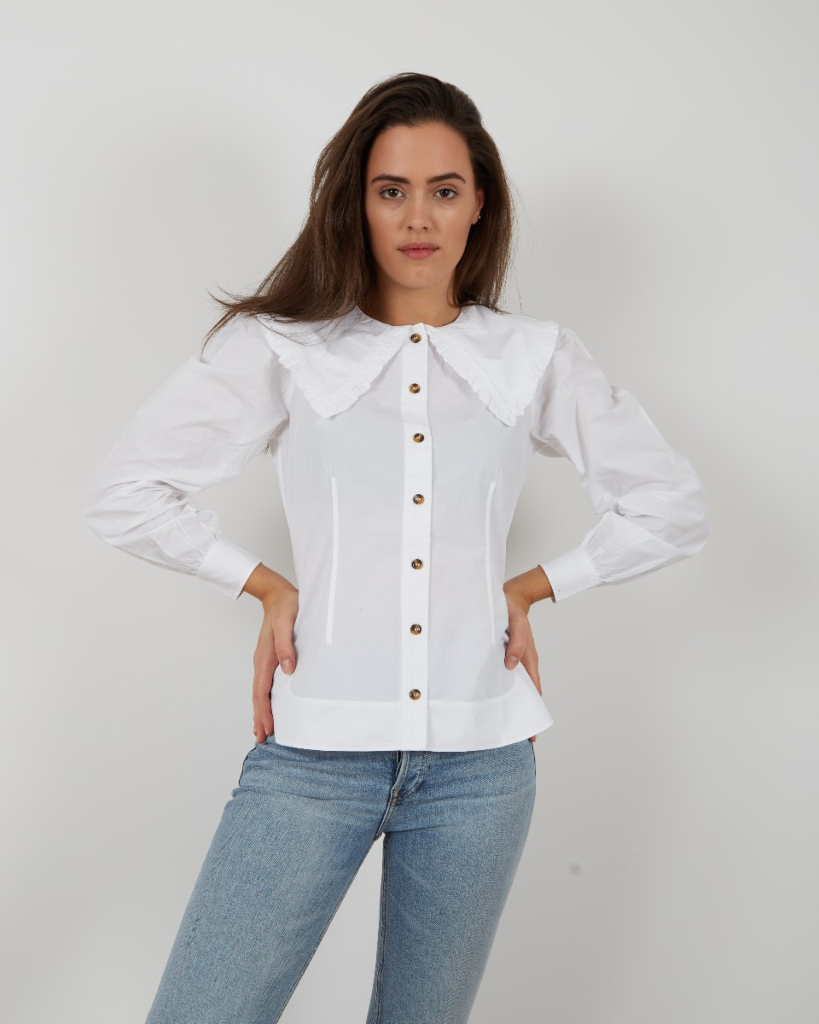 Ganni Poplin cotton blouse wit