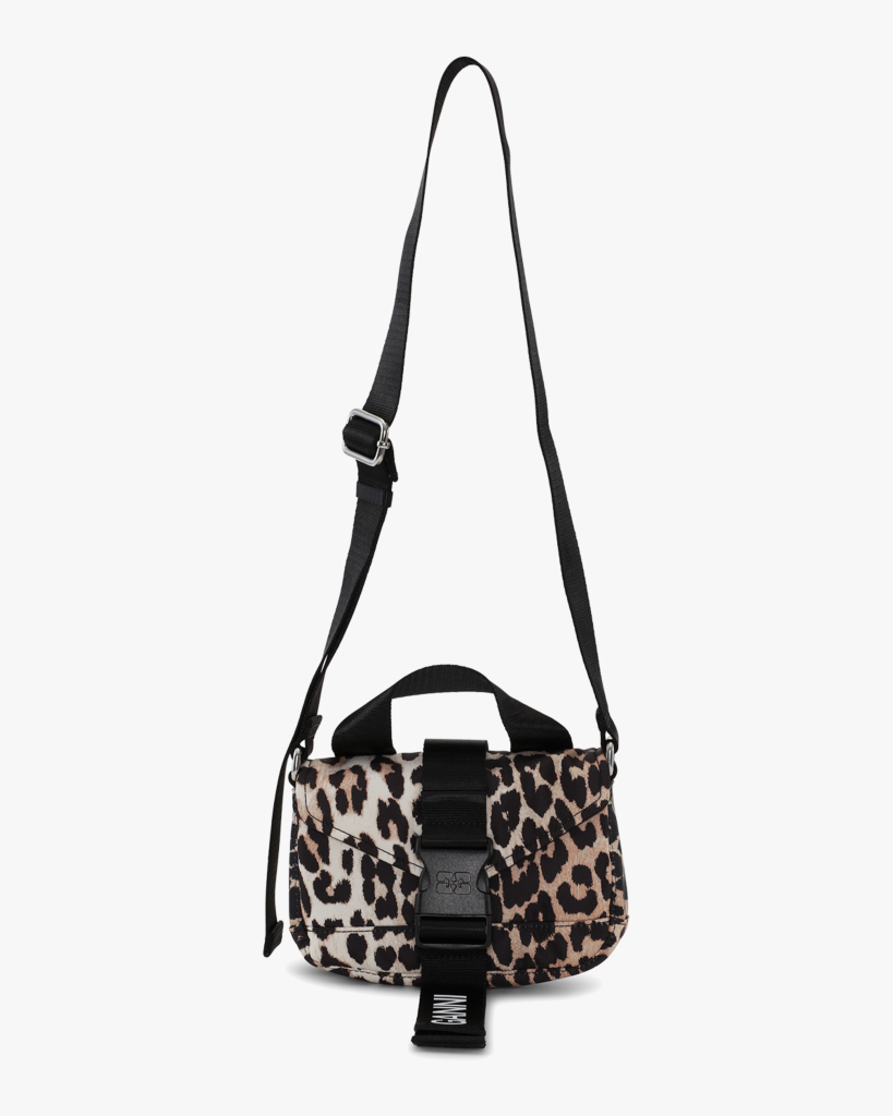 Ganni Tech Mini Satchel Bag Leopard