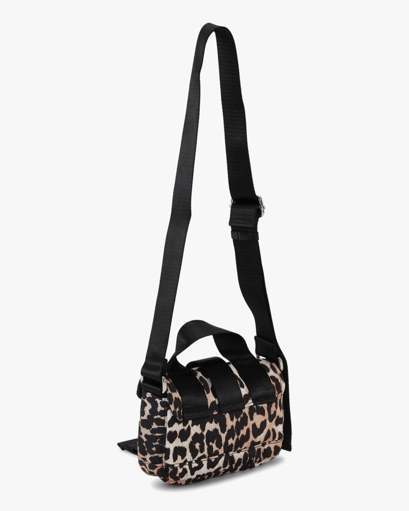 Ganni Tech Mini Satchel Bag Leopard