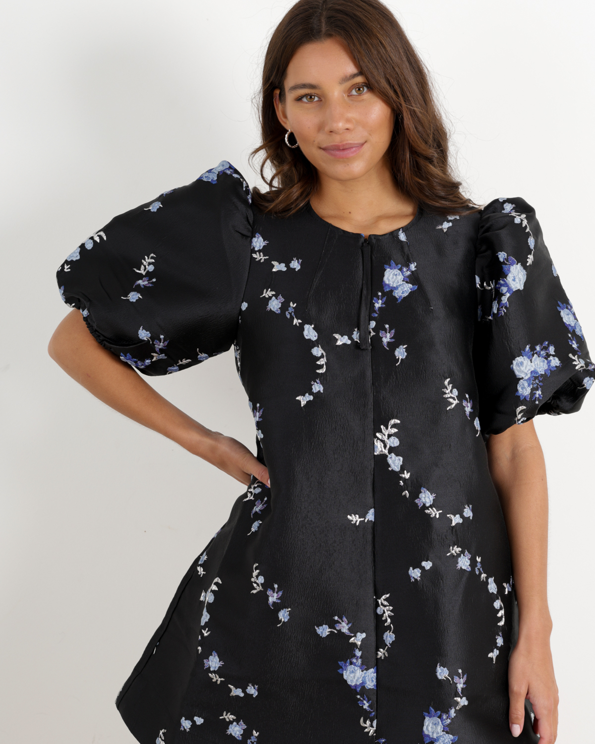 Black A-line 3D Jacquard Mini Dress Black A-line 3D Jacquard Mini Dress